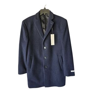 $395 Calvin Klein Long Coat 40 Mens Prosper Blue Wool Blend Heavy Old Money